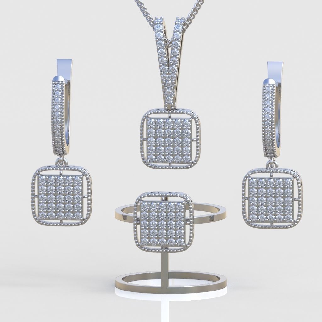 Ring Bracelet Earring and Pendant Set 3D printable model 0021 3D Model Collection_6