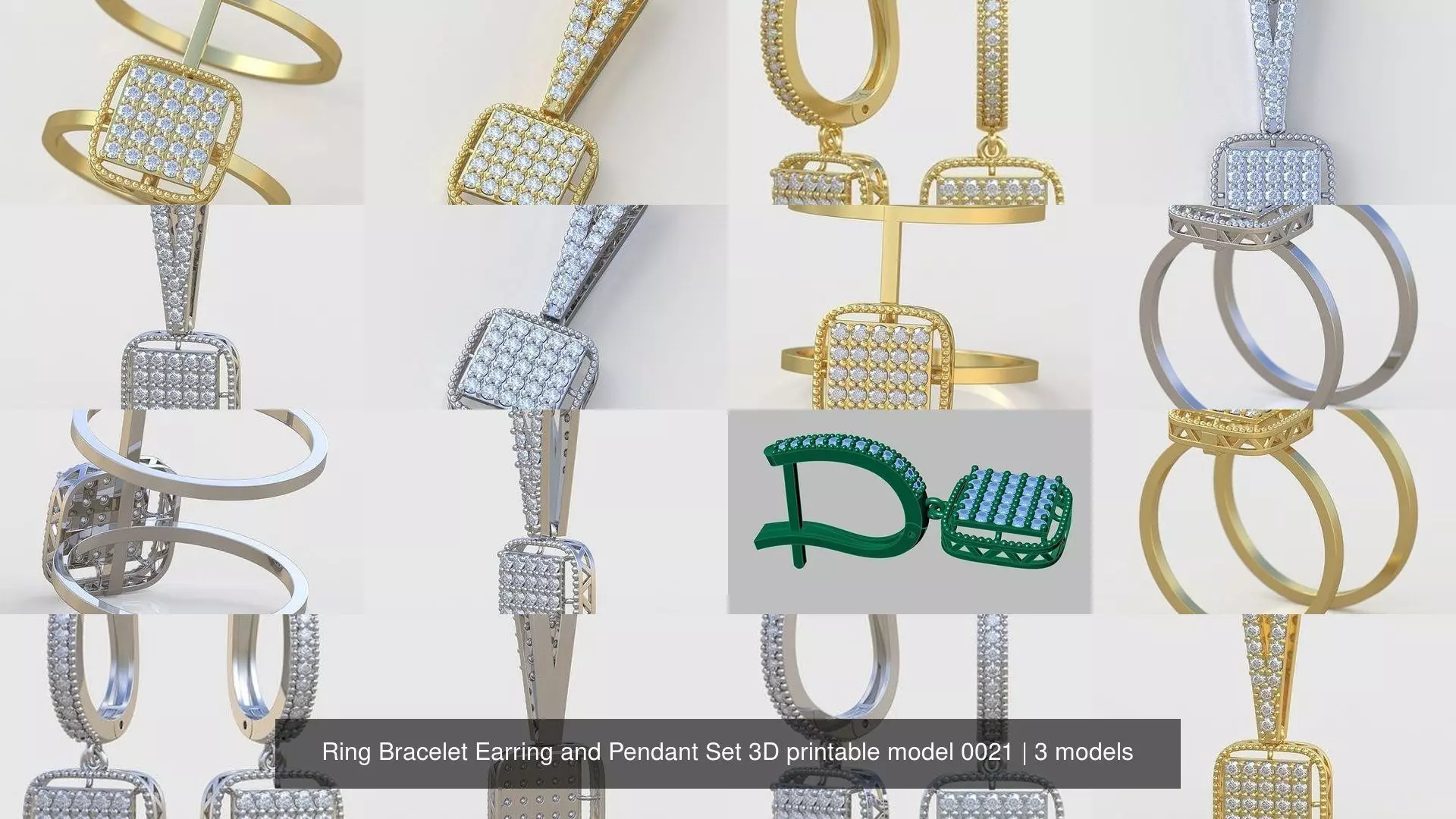 Ring Bracelet Earring and Pendant Set 3D printable model 0021 3D Model Collection_1