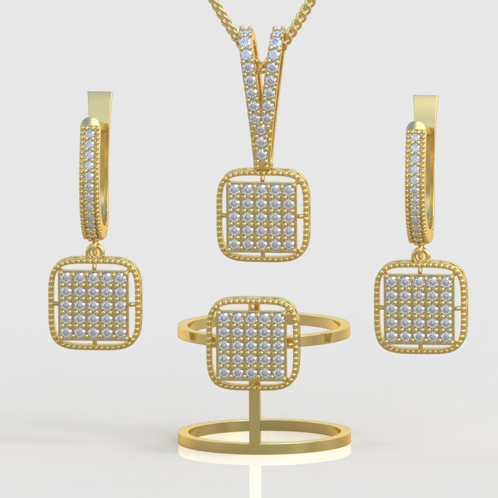Ring Bracelet Earring and Pendant Set 3D printable model 0021 3D Model Collection_5