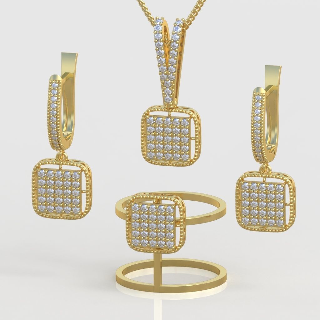 Ring Bracelet Earring and Pendant Set 3D printable model 0021 3D Model Collection_3