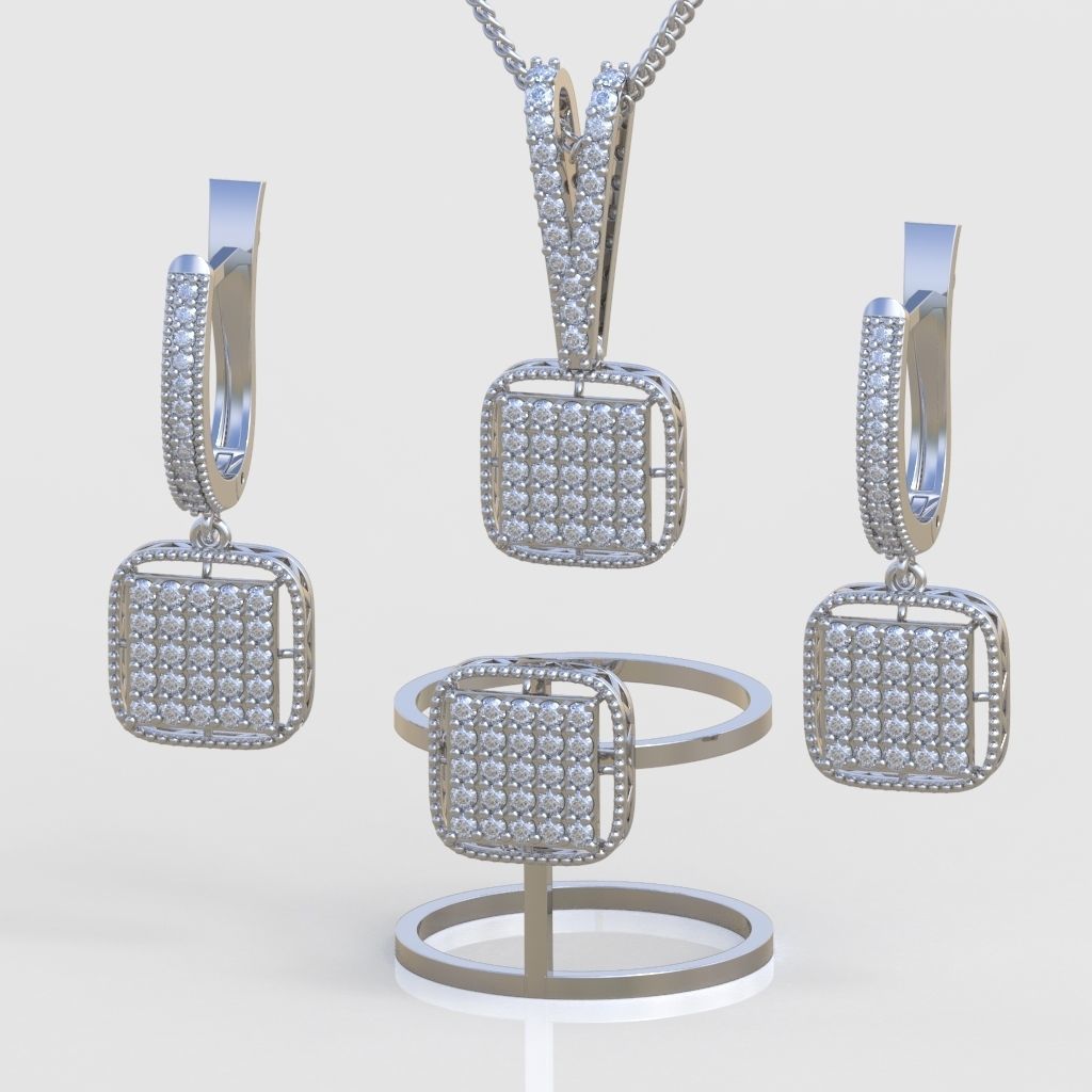 Ring Bracelet Earring and Pendant Set 3D printable model 0021 3D Model Collection_4