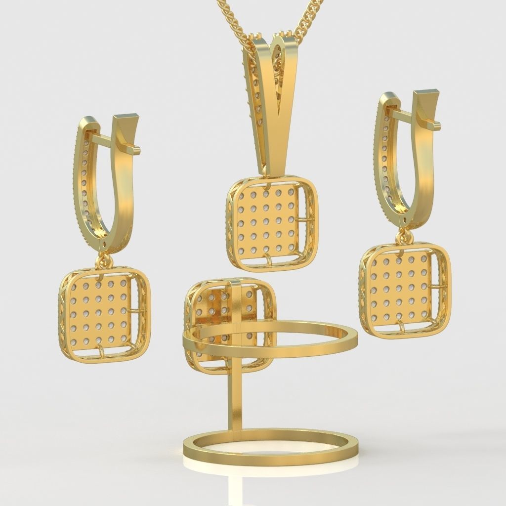 Ring Bracelet Earring and Pendant Set 3D printable model 0021 3D Model Collection_7