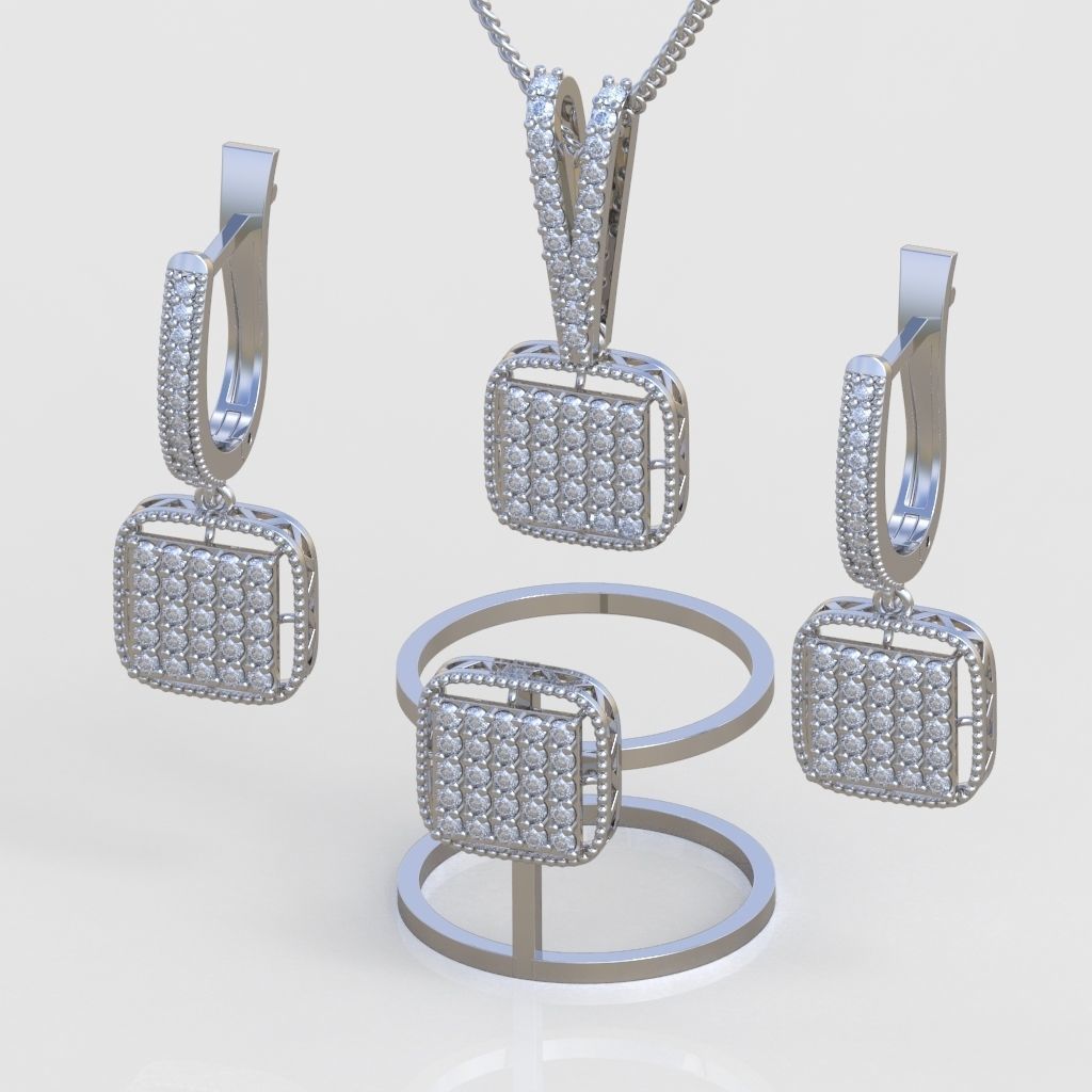 Ring Bracelet Earring and Pendant Set 3D printable model 0021 3D Model Collection_2