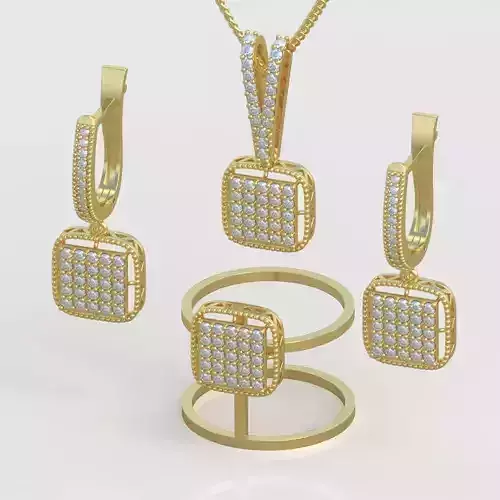 Ring Bracelet Earring and Pendant Set 3D printable model 0021 3D Model Collection