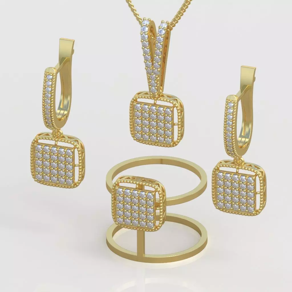 Ring Bracelet Earring and Pendant Set 3D printable model 0021 3D Model Collection_0