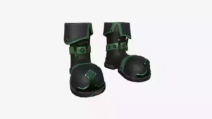 Medieval Boots A07 Black Green - Fantasy Character Design Low-poly 3D model