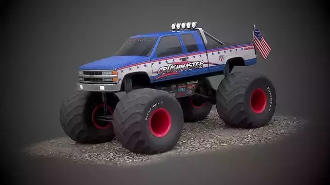 1995 Chevrolet Silverado K1500 Old School Style Monster Truck Low-poly 3D model
