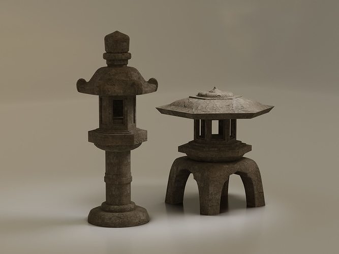 Low-Poly Tourou stone pagoda Low-poly 3D model