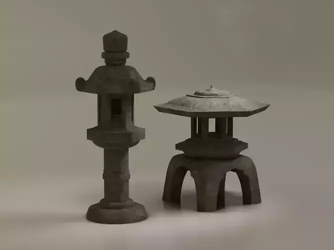Low-Poly Tourou stone pagoda Low-poly 3D model