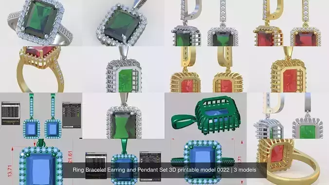 Ring Bracelet Earring and Pendant Set 3D printable model 0022