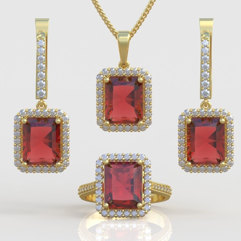 Ring Bracelet Earring and Pendant Set 3D printable model 0022 3D Model Collection_4