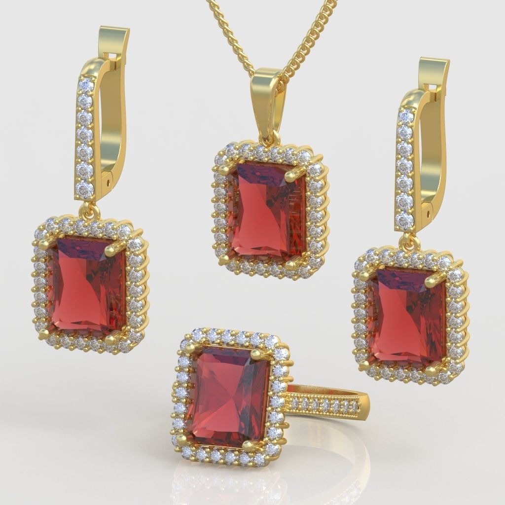 Ring Bracelet Earring and Pendant Set 3D printable model 0022 3D Model Collection_2