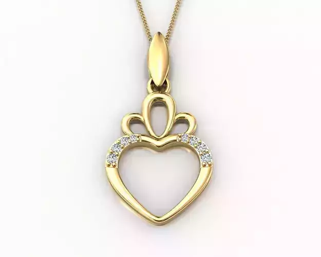 heart pendant diamond crown 3D print model