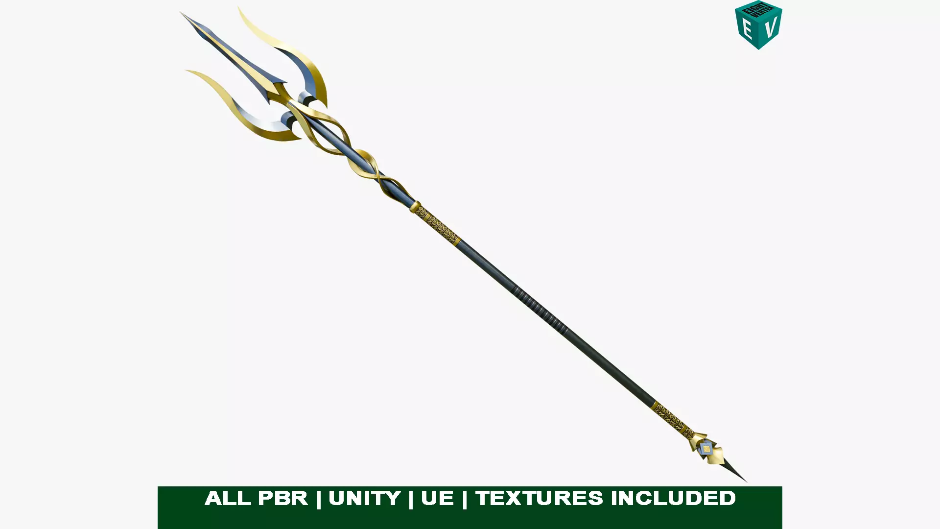 Fantasy Trident 02 All PBR Unity UE Textures Included Low-poly 3D model_0
