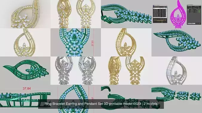 Ring Bracelet Earring and Pendant Set 3D printable model 0023