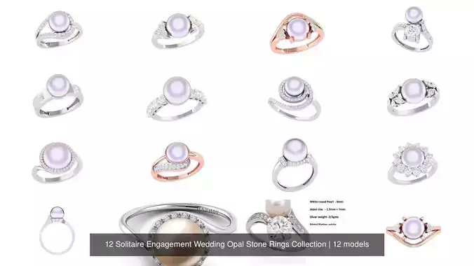 12 Solitaire Engagement Wedding Opal Stone Rings Collection