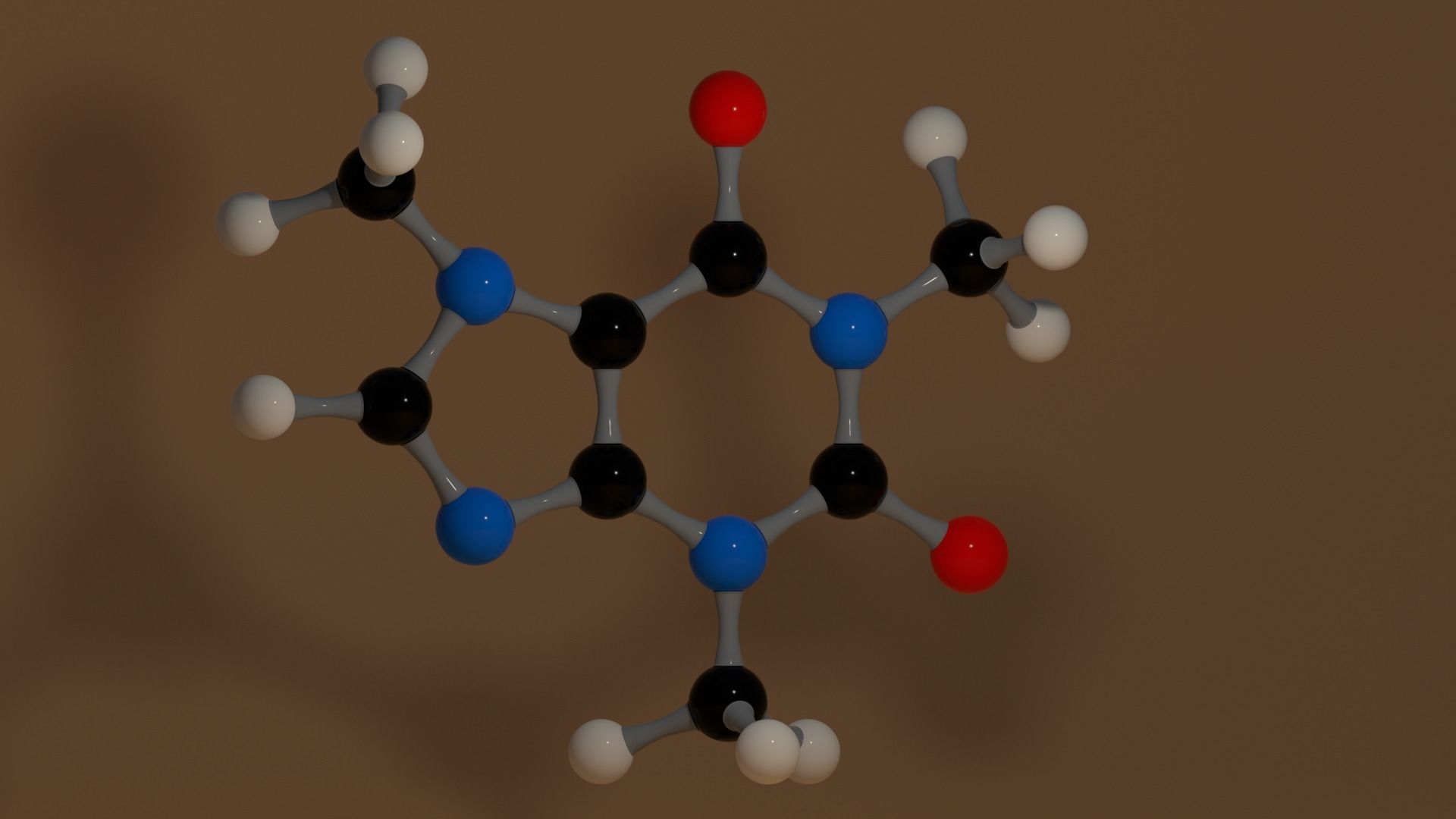 Caffeine Molecule C8H10N4O2 Coffee Low-poly 3D model_6