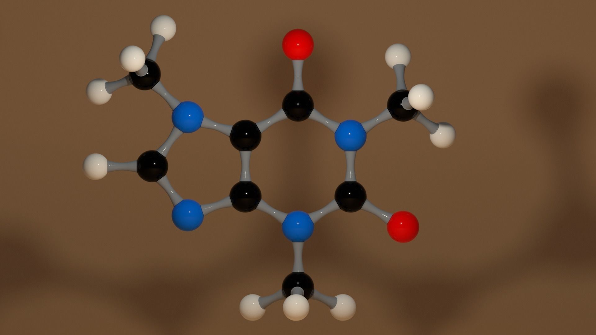 Caffeine Molecule C8H10N4O2 Coffee Low-poly 3D model_1