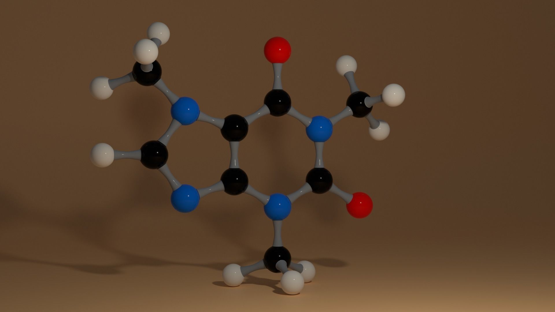 Caffeine Molecule C8H10N4O2 Coffee Low-poly 3D model_5
