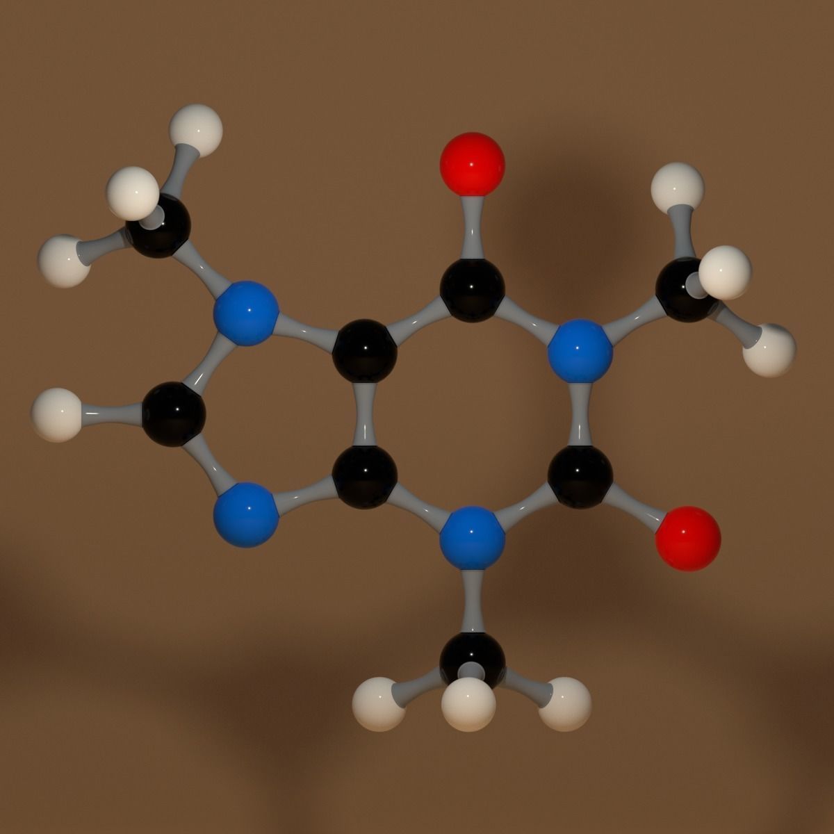 Caffeine Molecule C8H10N4O2 Coffee Low-poly 3D model_10