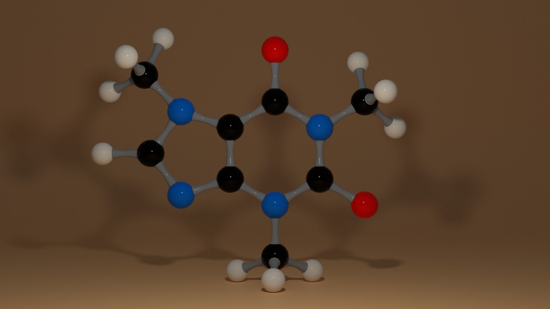 Caffeine Molecule C8H10N4O2 Coffee Low-poly 3D model_7