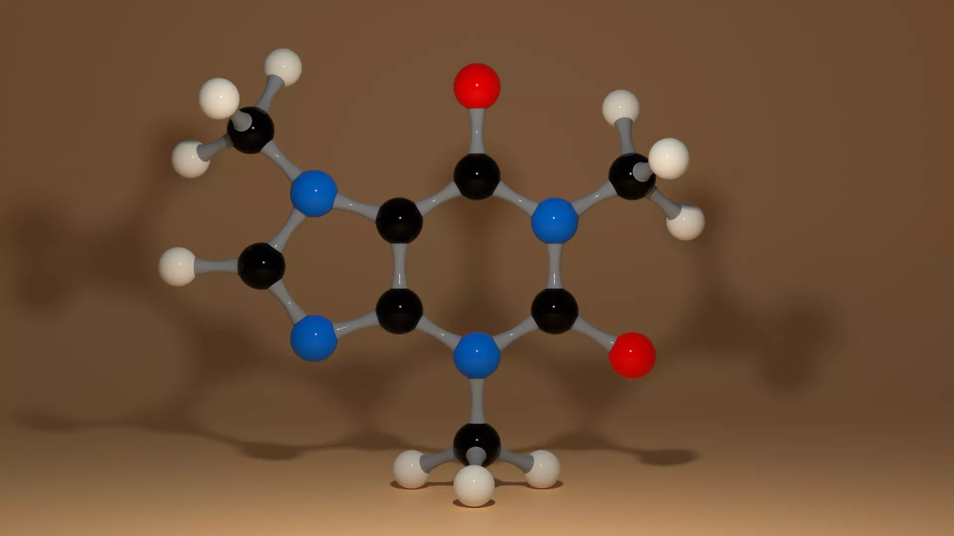 Caffeine Molecule C8H10N4O2 Coffee Low-poly 3D model_0
