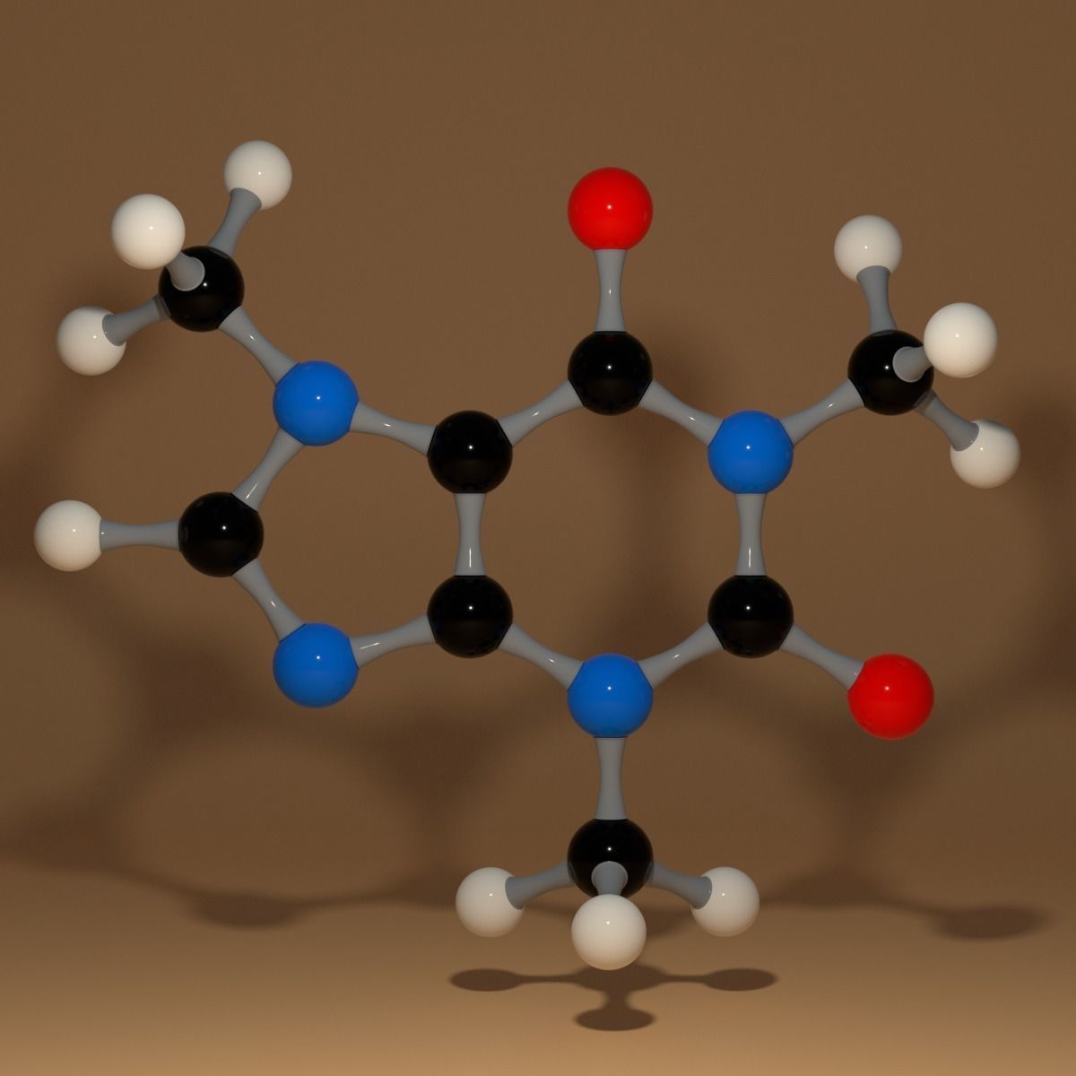 Caffeine Molecule C8H10N4O2 Coffee Low-poly 3D model_9