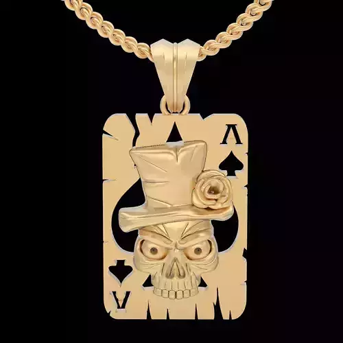 Skull game card pendant gold jewelry 3D printable model