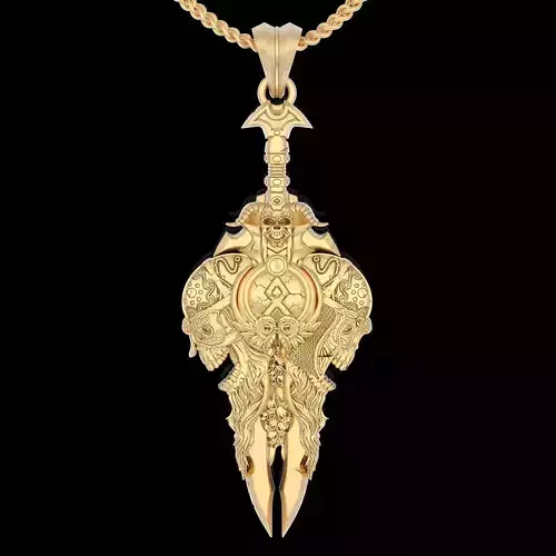 Skull stylized sword pendant gold 3D printable jewelry model