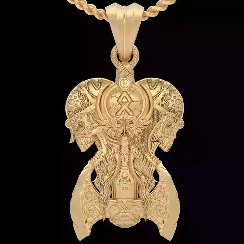 Skull stylized axe pendant gold 3D printable jewelry model
