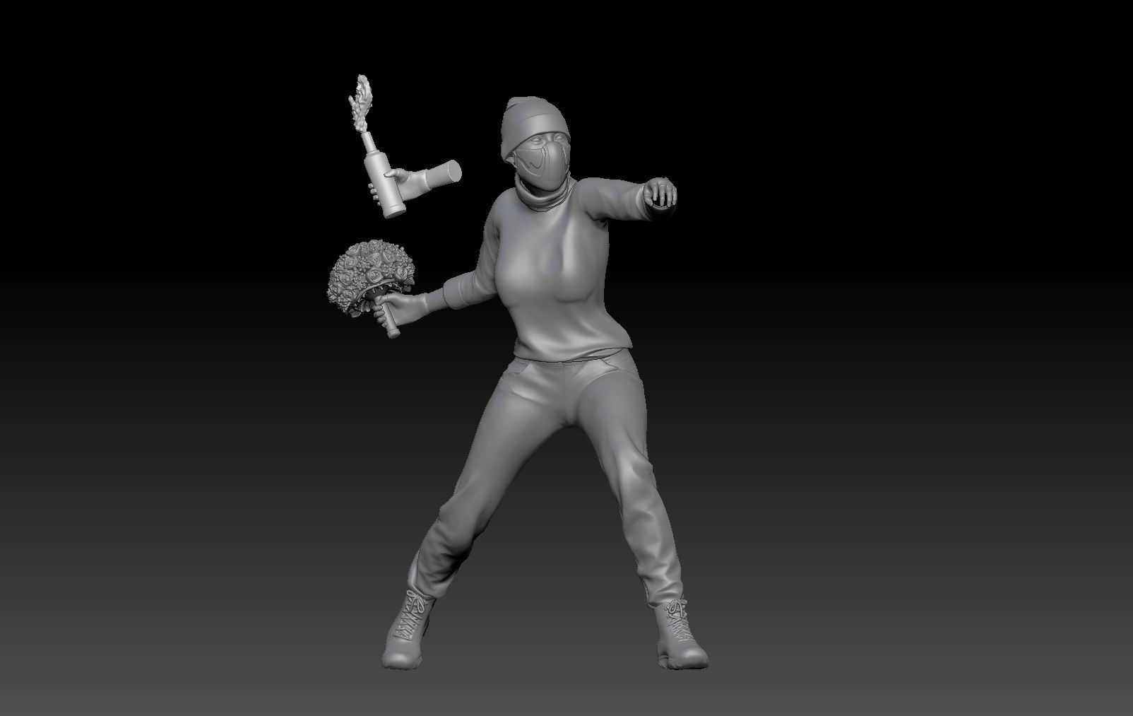 BANKSY THROWER FLOWER BOMBER TRIBUTE 3D print model_1