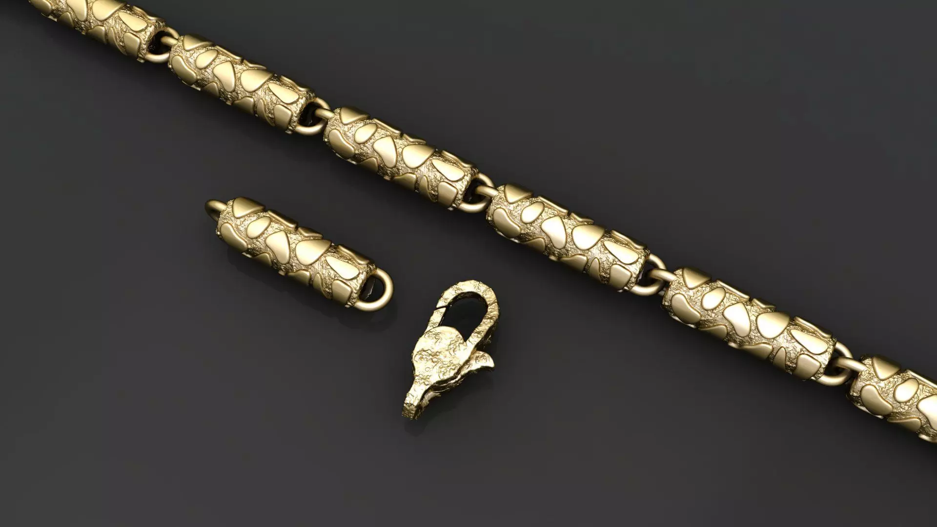 Nugget Textured  Chain Link and Clasp for Men 3D print model_0