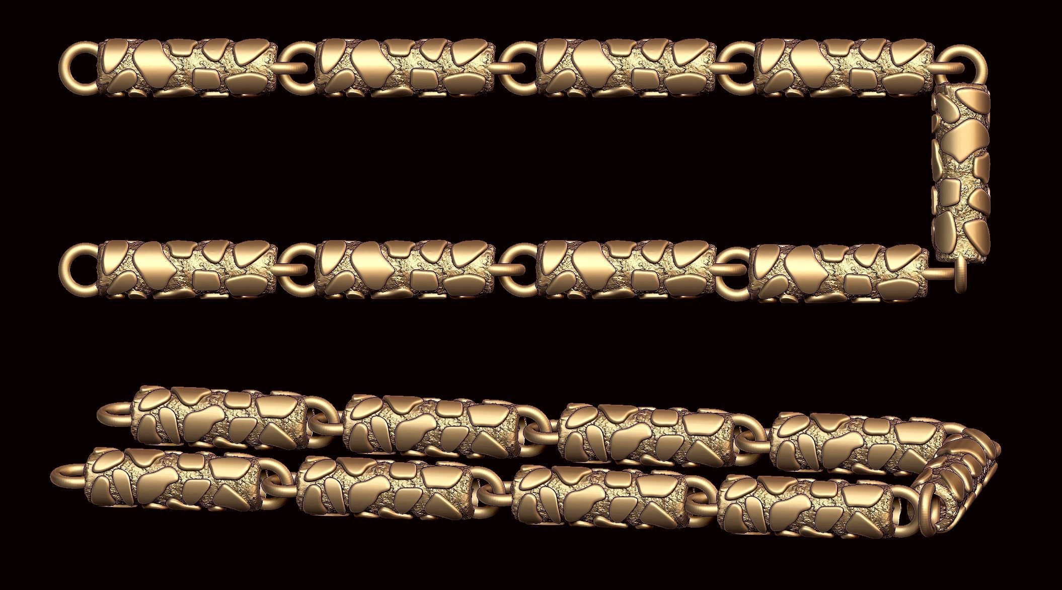 Nugget Textured  Chain Link and Clasp for Men 3D print model_2