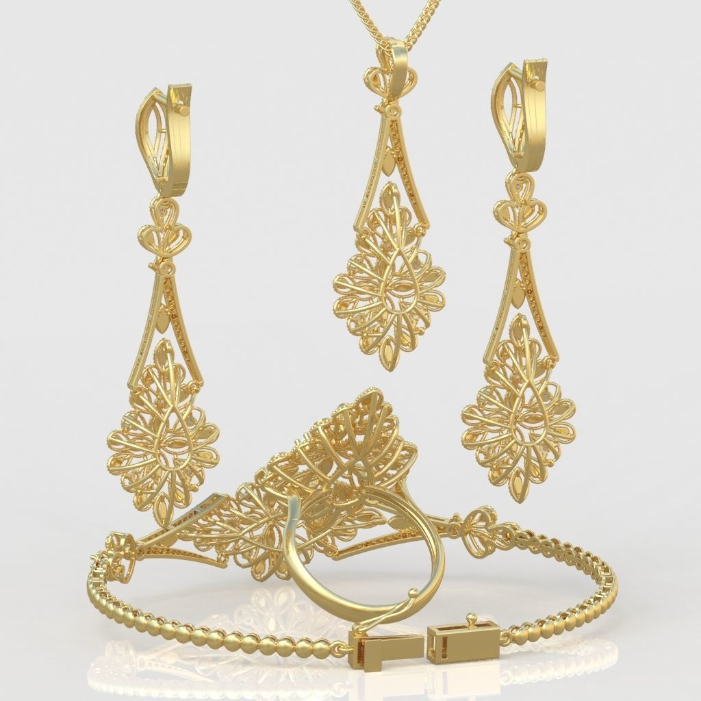 Ring Bracelet Earring and Pendant Set 3D printable model 0024 3D Model Collection_5