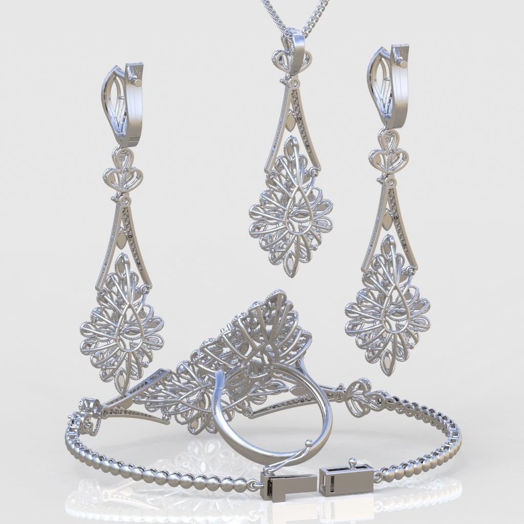 Ring Bracelet Earring and Pendant Set 3D printable model 0024 3D Model Collection_6