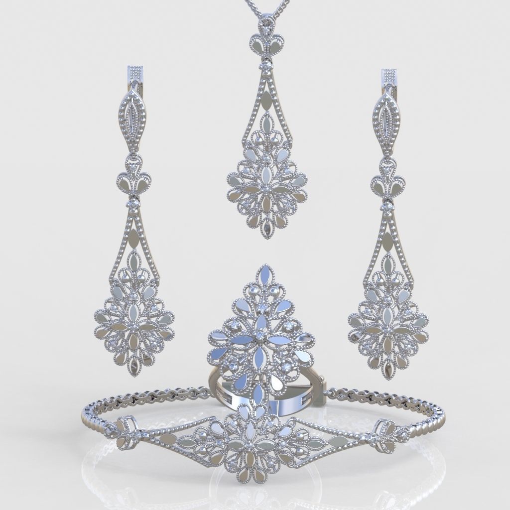 Ring Bracelet Earring and Pendant Set 3D printable model 0024 3D Model Collection_4