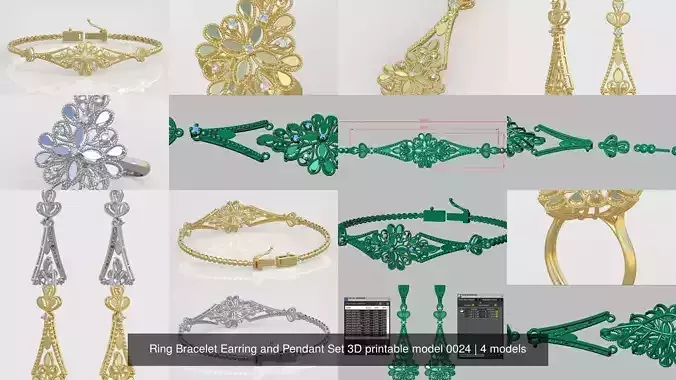 Ring Bracelet Earring and Pendant Set 3D printable model 0024