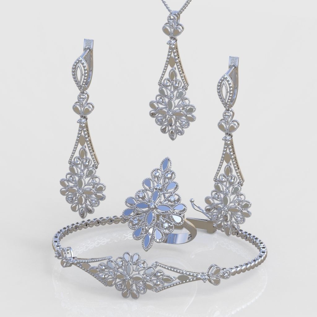 Ring Bracelet Earring and Pendant Set 3D printable model 0024 3D Model Collection_2