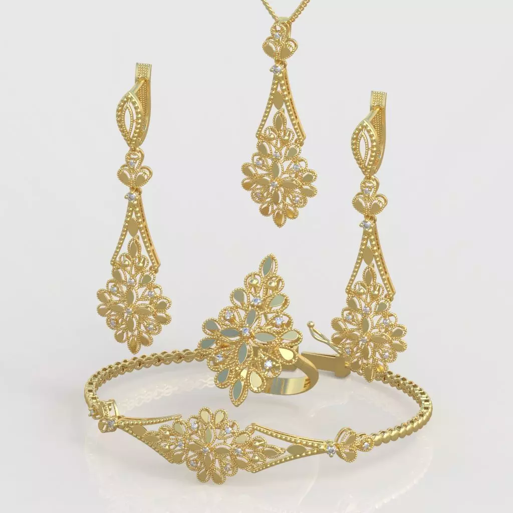 Ring Bracelet Earring and Pendant Set 3D printable model 0024 3D Model Collection_0