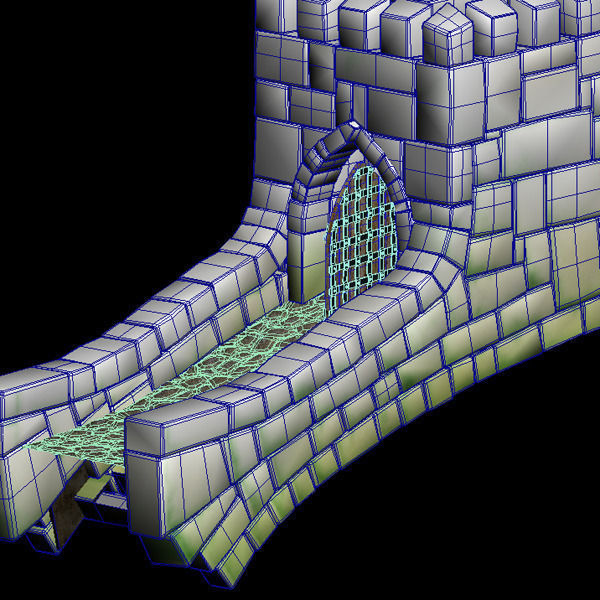 Medieval hall with arballista and a tower bridge Low-poly 3D model_23