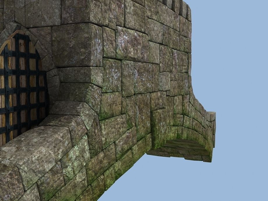 Medieval hall with arballista and a tower bridge Low-poly 3D model_22