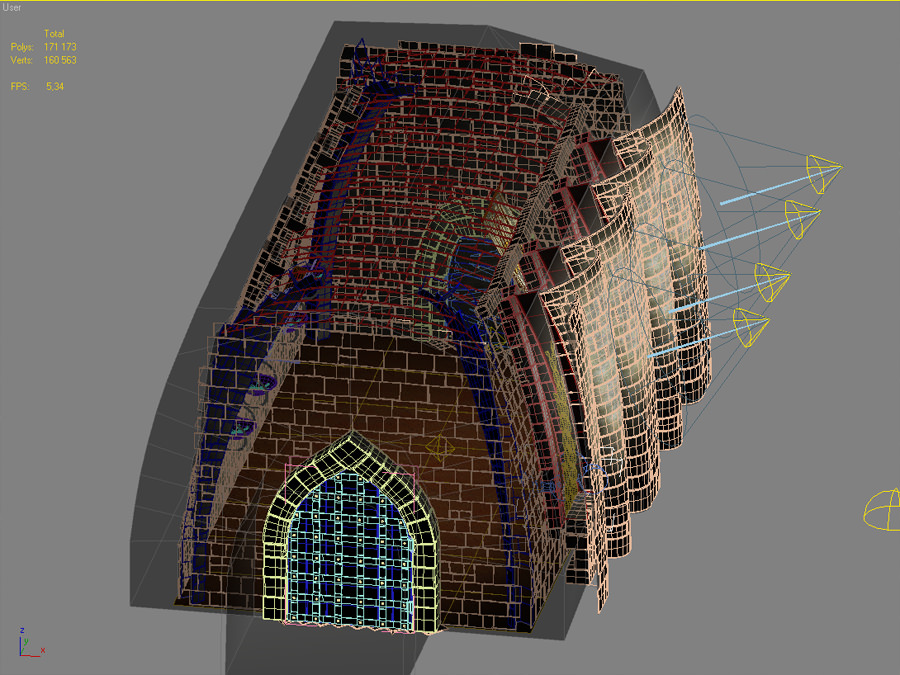 Medieval hall with arballista and a tower bridge Low-poly 3D model_12