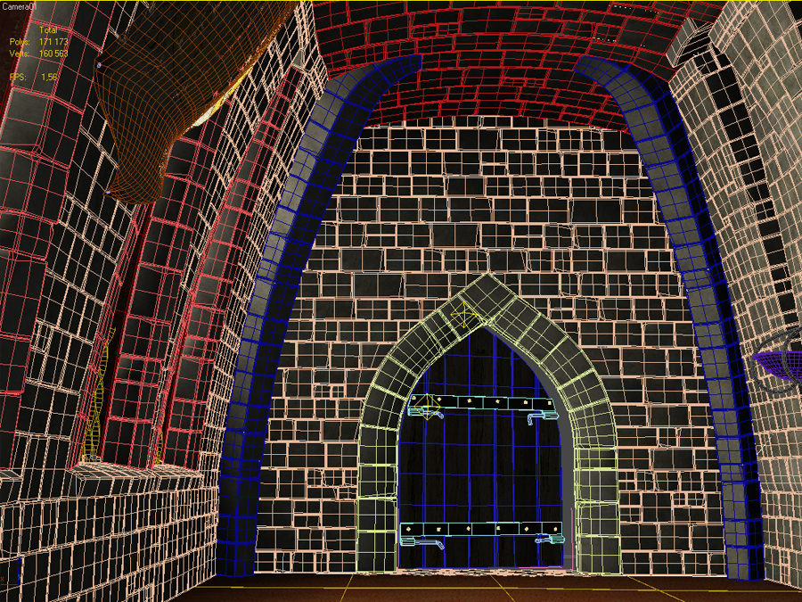 Medieval hall with arballista and a tower bridge Low-poly 3D model_16