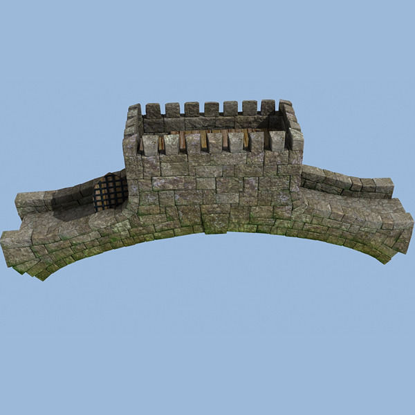 Medieval hall with arballista and a tower bridge Low-poly 3D model_19