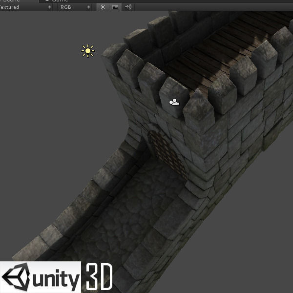 Medieval hall with arballista and a tower bridge Low-poly 3D model_18