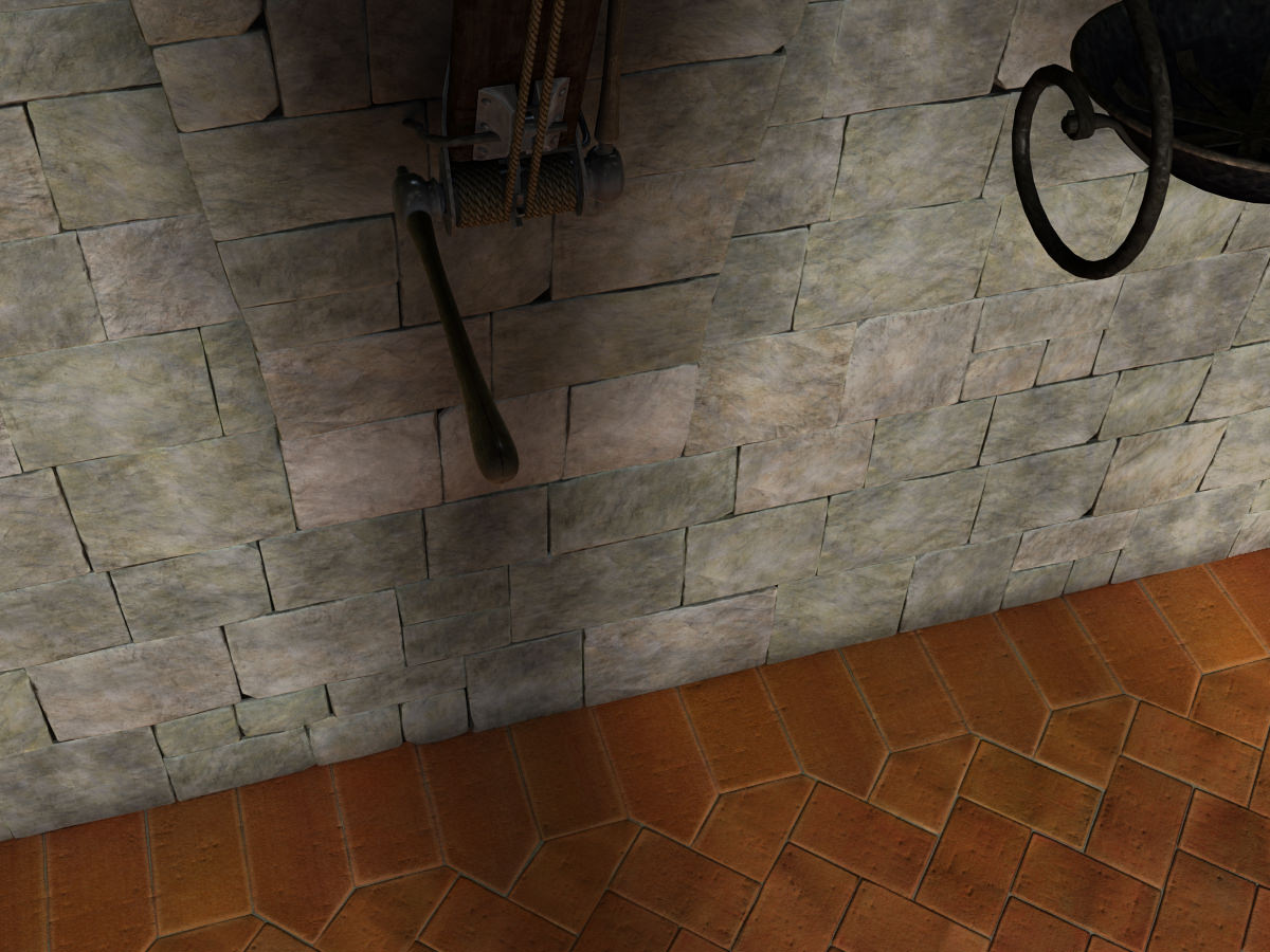 Medieval hall with arballista and a tower bridge Low-poly 3D model_8