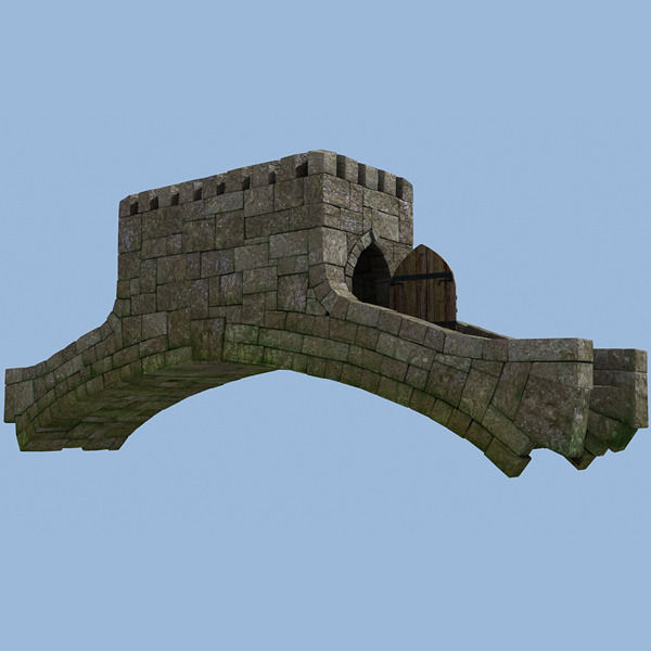 Medieval hall with arballista and a tower bridge Low-poly 3D model_17