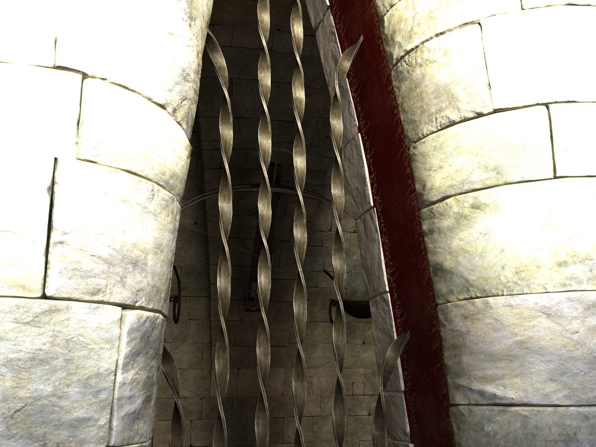 Medieval hall with arballista and a tower bridge Low-poly 3D model_7