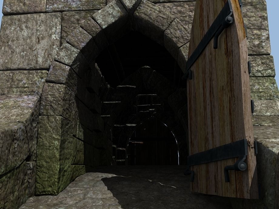 Medieval hall with arballista and a tower bridge Low-poly 3D model_20