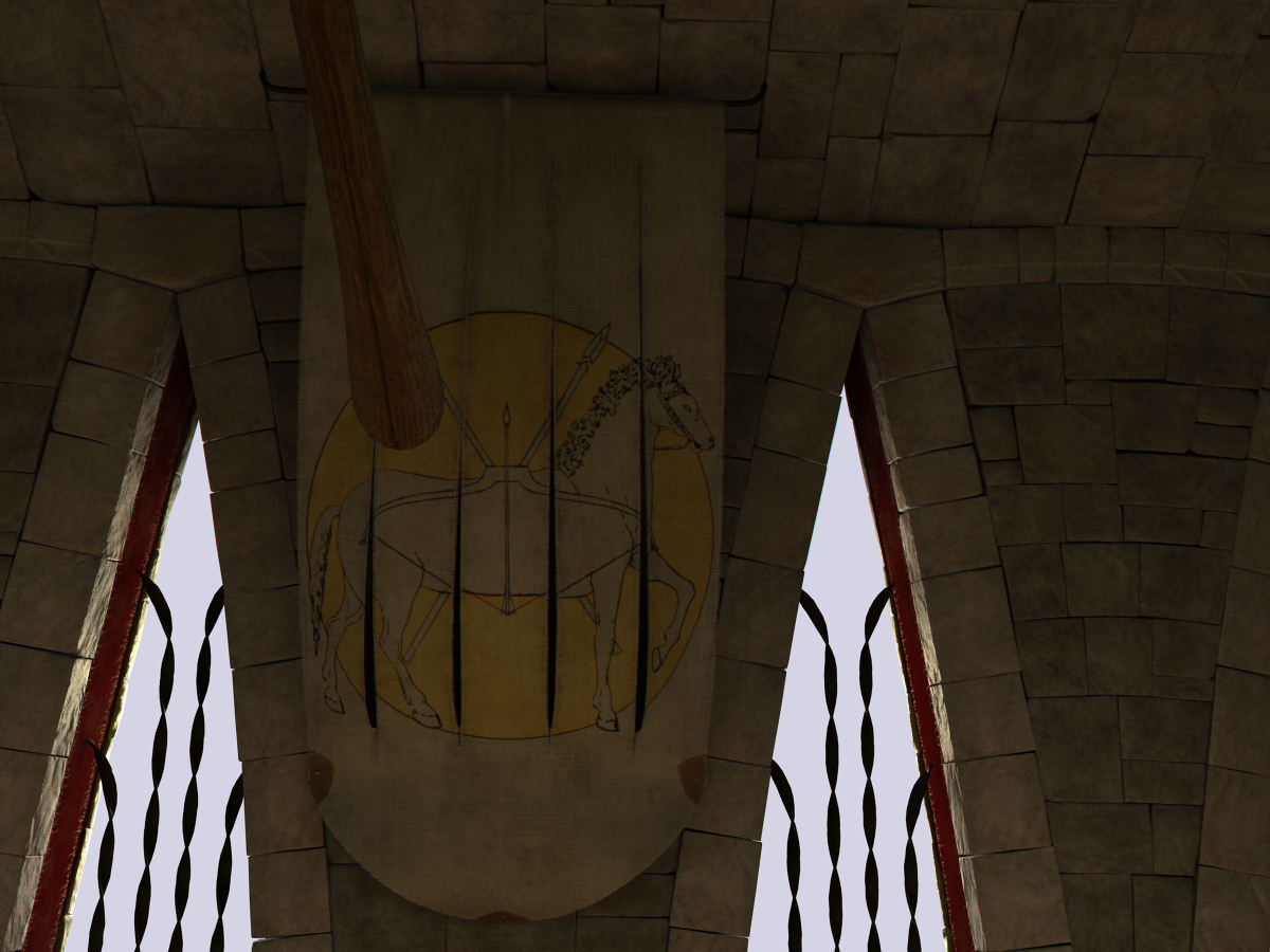 Medieval hall with arballista and a tower bridge Low-poly 3D model_3